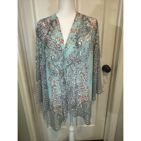 Belle by Kim Gravel Sweaters - Belle by Kim Gravel Open Front Printed Woven Cardigan Kimono Style A377275 Sz L